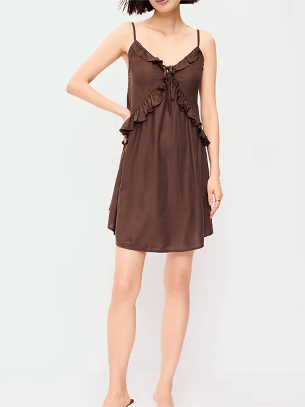 Old Navy Brown Ruffle-Trim
Asymmetrical Mini dress NWT Size L